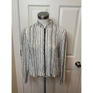 Alex Evenings White W/ Black Wavy & Silver Glitter Striped Jacket, Size 14